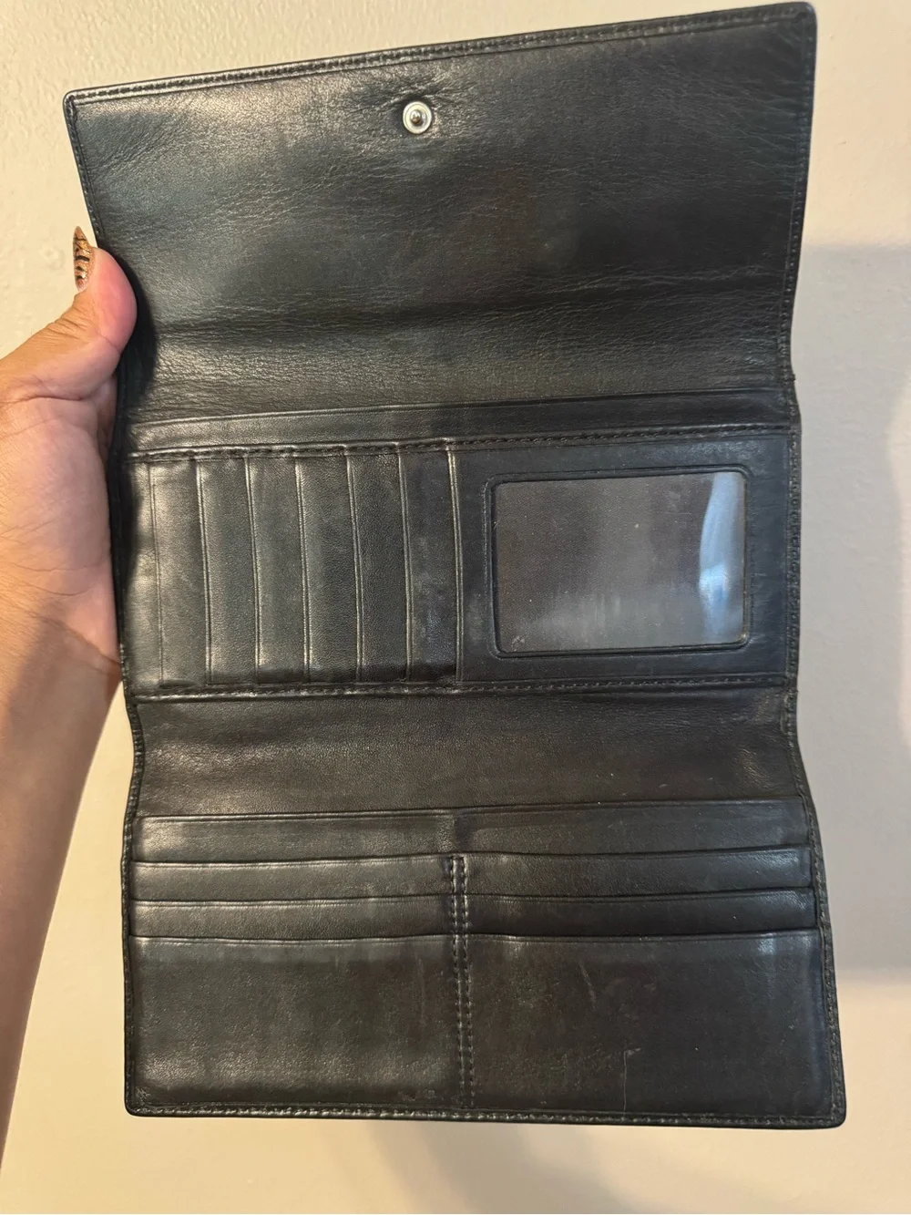 Coach Signature Canvas Continental Wallet in Black and Tan